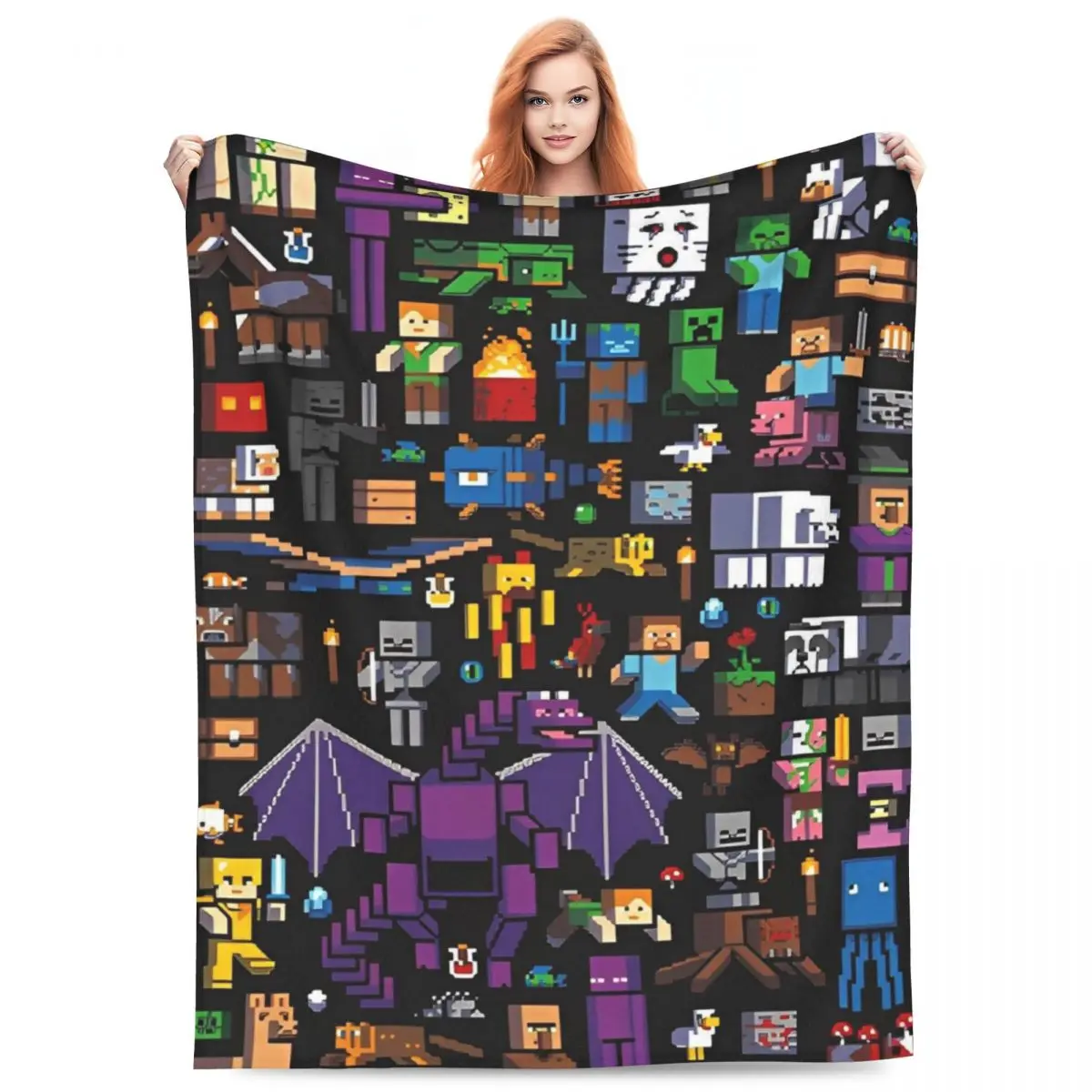 Trends International M-Minecraft Flannel Throw Blankets Sandbox Game Blankets for Bedding Outdoor Super Warm Bedspread