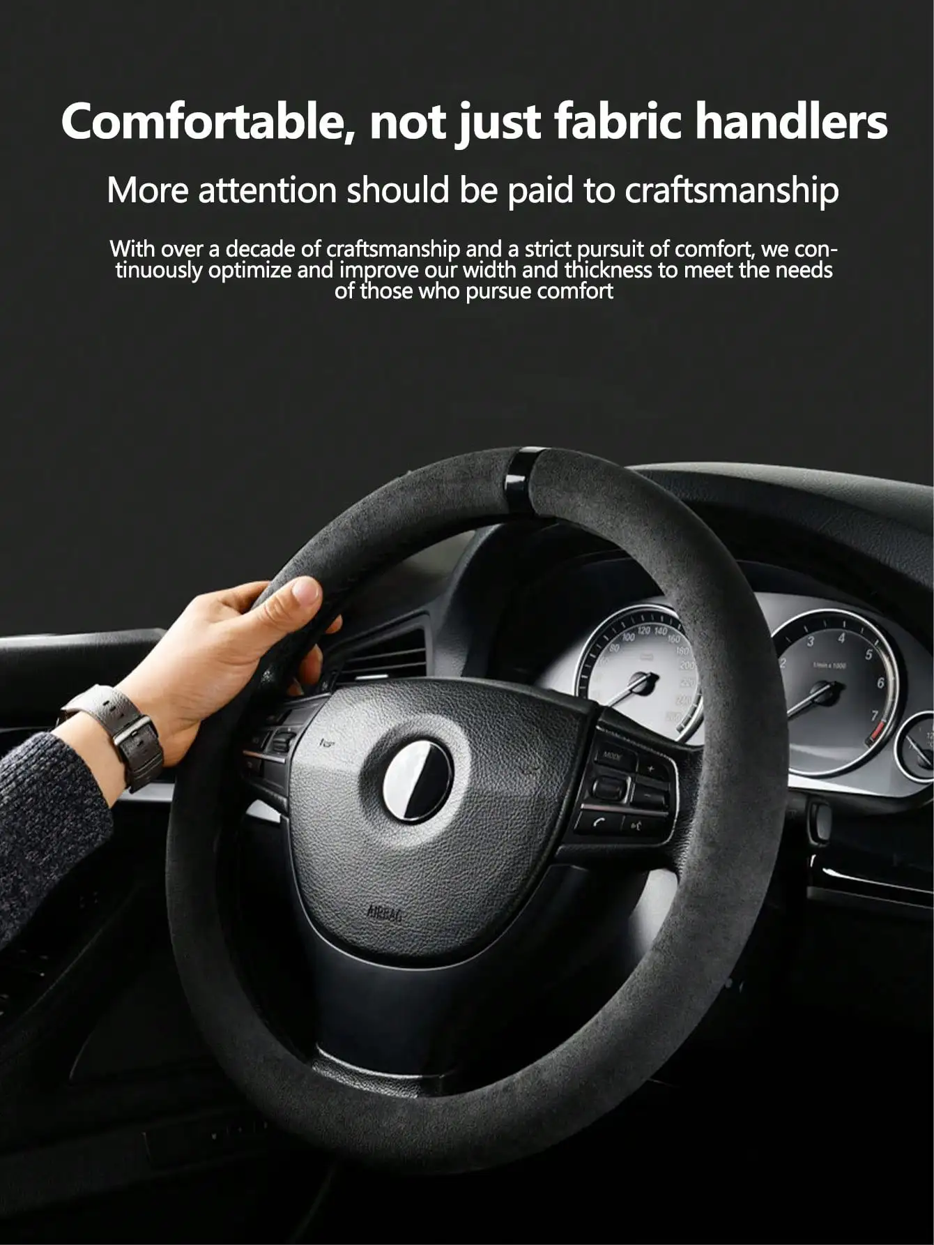 1Pc Car Suede Steering Wheel Cover, Round Anti-Slip Steering Wheel Grip Cover