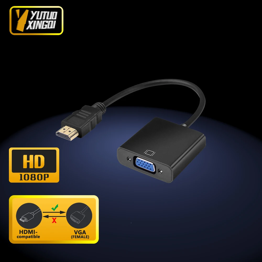 HDMI para Cabo Adaptador VGA, Adaptador de Vídeo HD, Suporta Conversão 1080P, Adequado para Computador, TV, Projetor, Sem Áudio