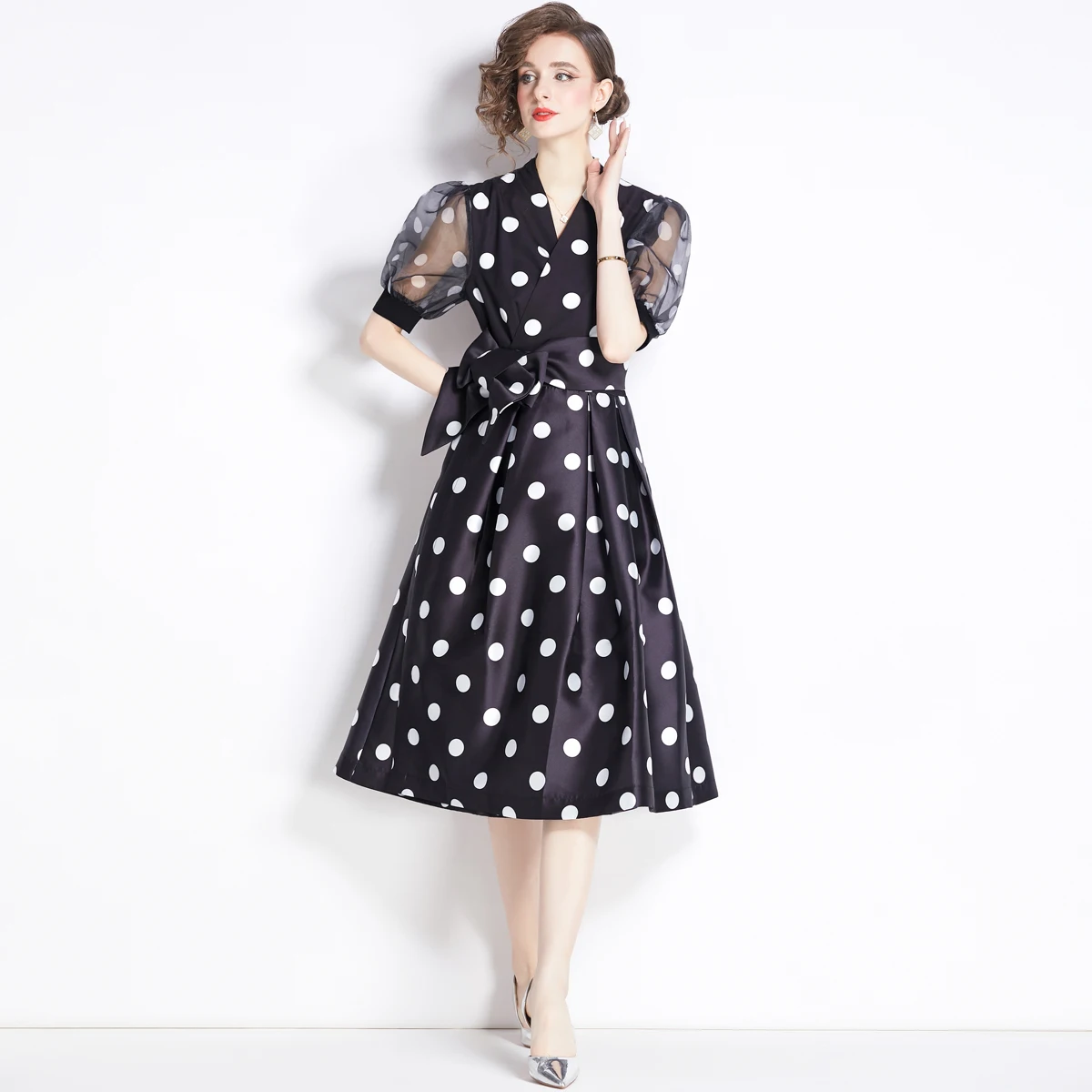 

Palace Style Sexy Dress Female New Autumn French Waist Polka Dot Dress Senior Sense Long Skirt Women Clothing