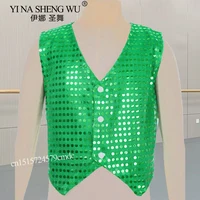 Traje de baile de Jazz para niños y niñas, chaleco con lentejuelas, Ropa de baile para niños, chaleco de actuación, ropa de Danza moderna, chaleco sin mangas