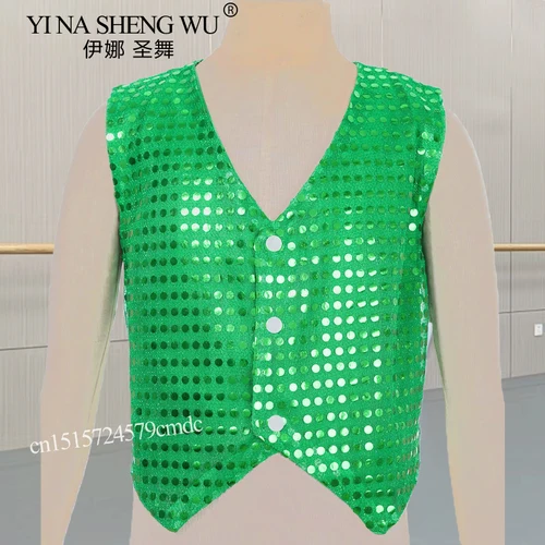 Traje de baile de Jazz para niños y niñas, chaleco con lentejuelas, Ropa de baile para niños, chaleco de actuación, ropa de Danza moderna, chaleco sin mangas
