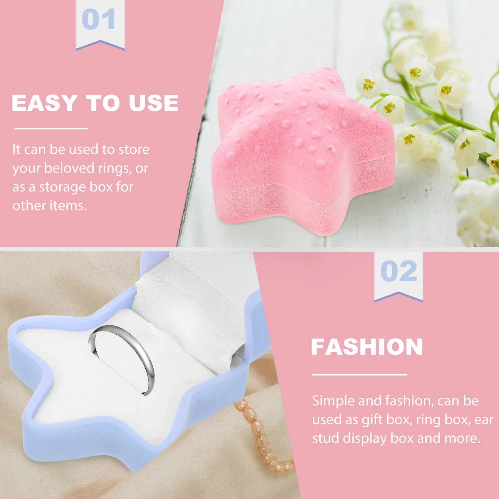 

2Pcs Ring Packaging Boxes Jewelry Storage Holders Fashion Ring Organizer Display Case Soft Pillow Protection Jewelry