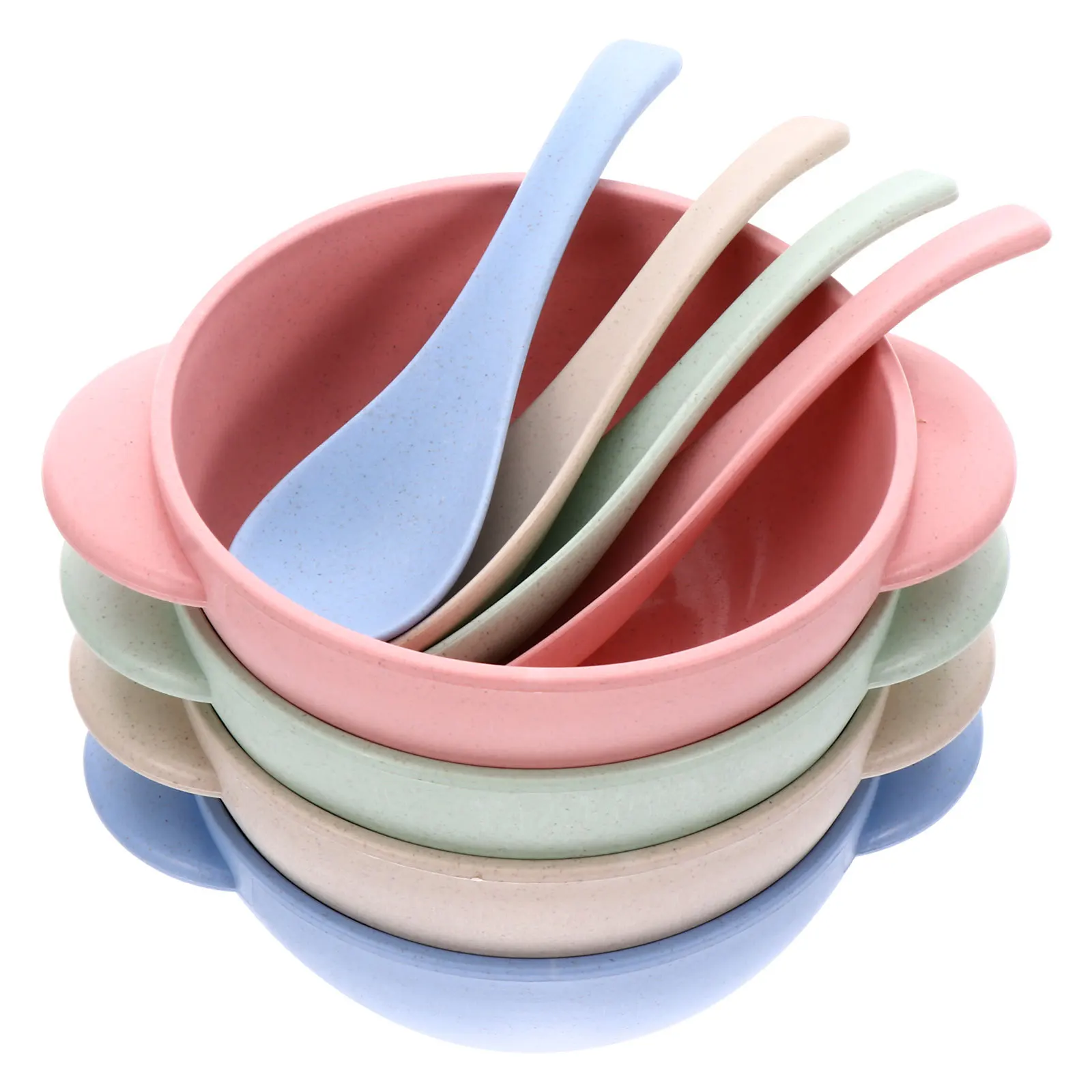 4 مجموعات من أدوات المائدة المتينة للأطفال الصغار، وعاء تغذية الطفل خفيف الوزن مع ملعقة مقاومة للكسر، وعاء بلاستيكي للأطفال