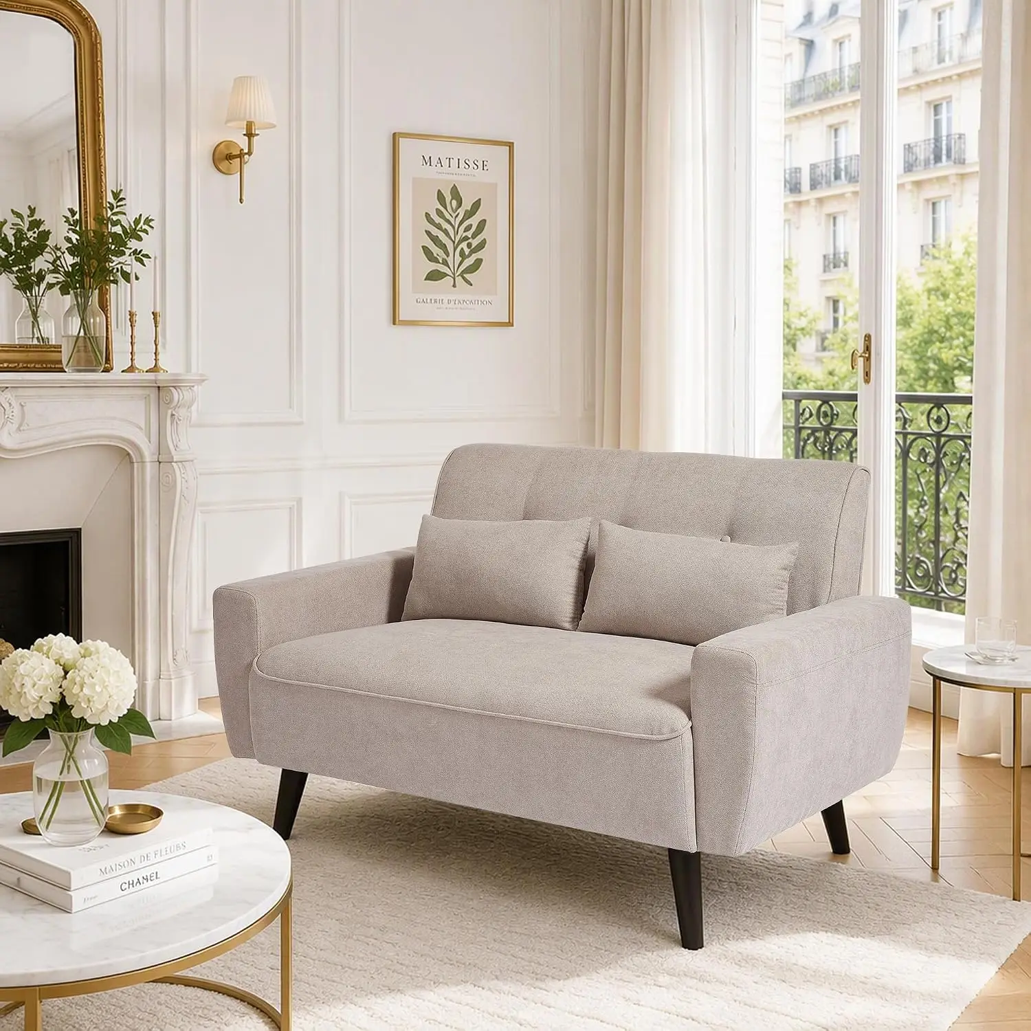 Small Loveseat Sofa Mid Century Modern Back Cushions Plastic Legs 2 Seater Living Room Bedroom Small Spaces, Customized