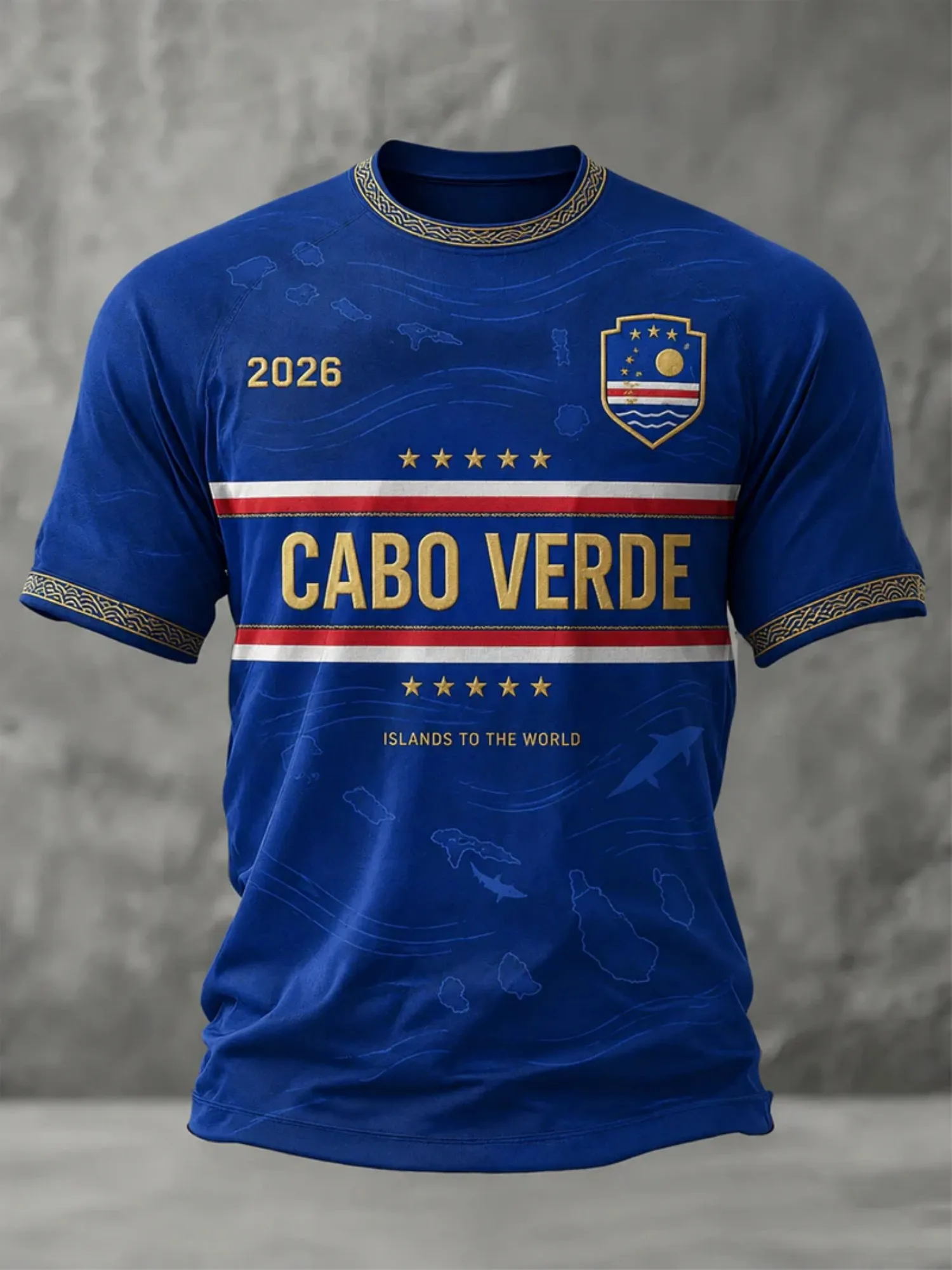 Mens Cabo Verde Crew Neck T Shirt Blue Stripe Badge Print Short Sleeve Casual Top Island Pride Beach Summer Style Travel Outfits
