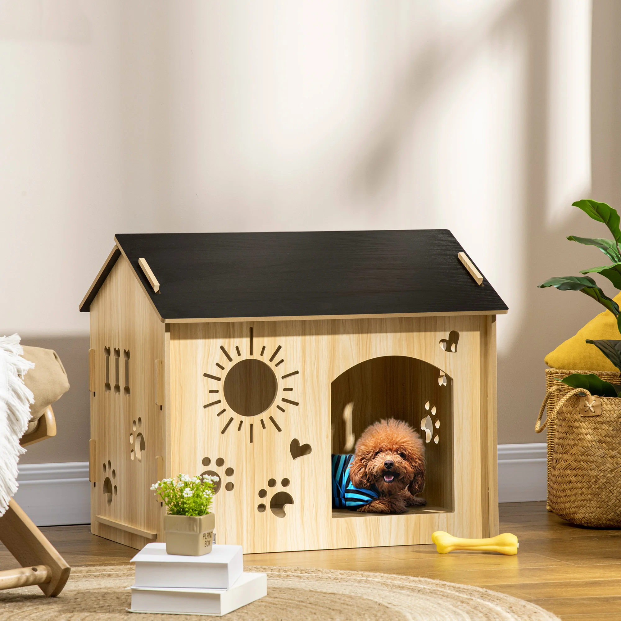 PawHut Caseta de Madera para Perros Pequeños con Puerta Delantera 69x50x58,5 cm