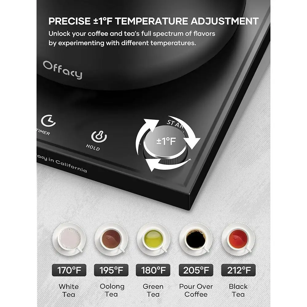 غلاية كهربائية معقوفة التحكم في درجة الحرارة الدقة صب فوق غلاية القهوة 304 الغذاء الصف الفولاذ المقاوم للصدأ إيقاف تلقائي HD