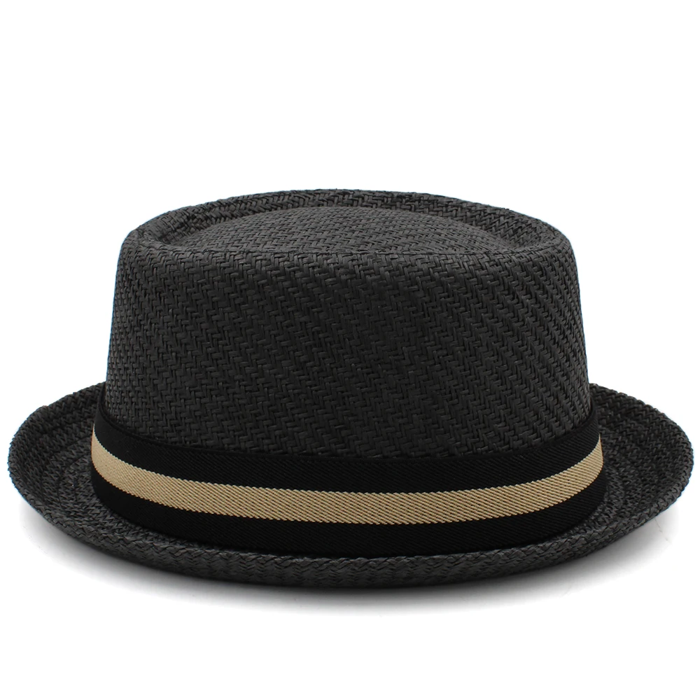 Men Women Straw Pork Pie Hats Summer Sunhat Boater Caps Sailor Sombrero Street Fedora Trilby Outdoor Travel US Size 7 1/4 UK L