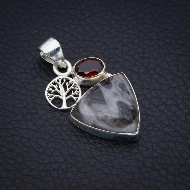 StarGems Pinolith Jasper Garnet TreeHandmade 925 Sterling Silver Pendant 1.5