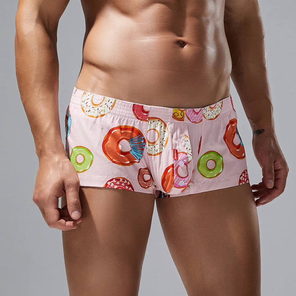 

Для дома и отеля шорты с низкой талией дышащие боксеры повседневное домашнее использование M розовые мужские нижнее белье с принтом пончиков боксеры