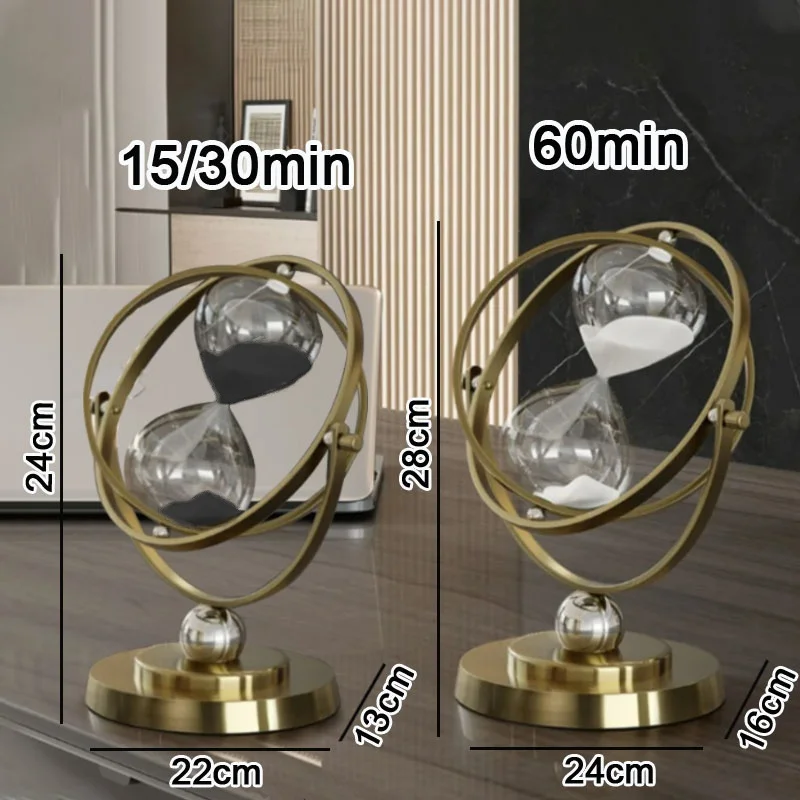 15/30/60 Minutes Metal Globe Hourglass Nordic Retro Rotatble Sandglass Creative Sand Clock Timekeeper Living Room Decorations