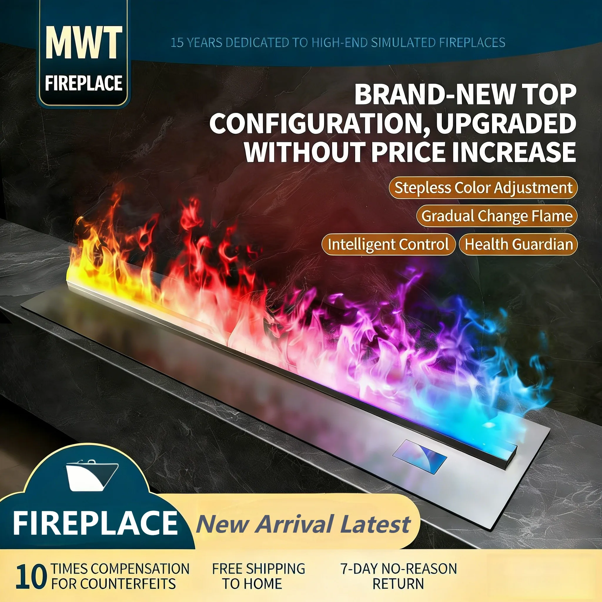 

3D Water Vapor Fireplace RGB Gradient Flame Smart Touch Luxury Electric Insert for Villa Hotel Decor Free Shipping