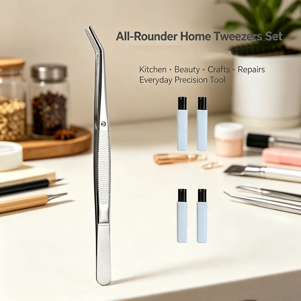 Stainless Steel Curved Tip Tweezers, Multipurpose Household Hand Tool for DIY Craft Hobby and Picking Tiny Daily Items