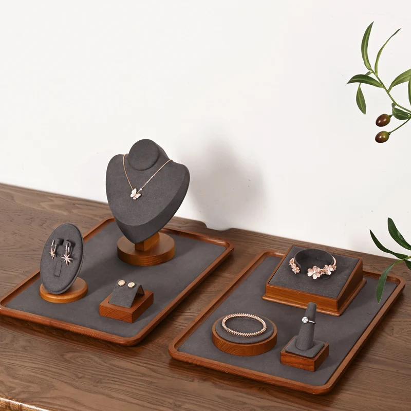

Orilv Gray Wooden Jewelry Display Prop Organizer Ring Earring Pendant Bracelet Watch Storage Stand for Counter Display Rack