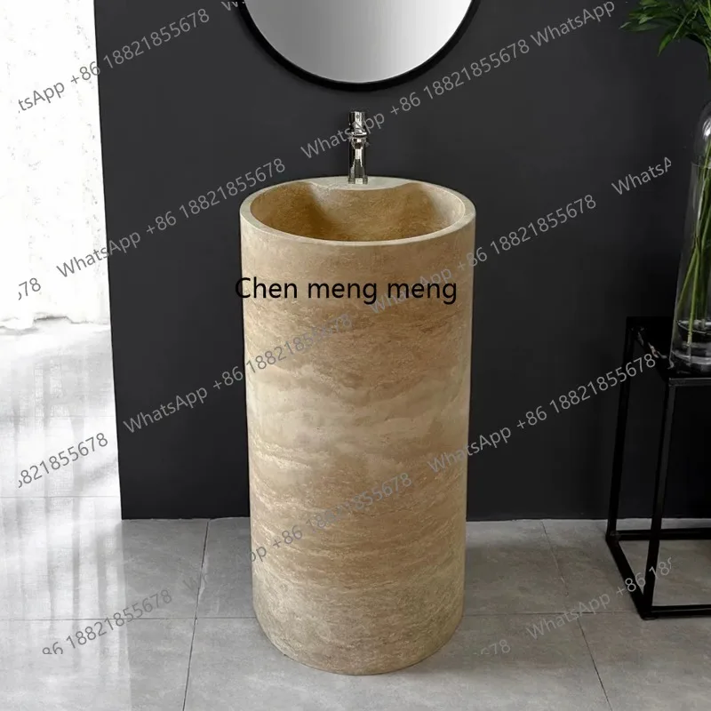 Natural marble travertine column basin washing table B&B floor-standing integrated washbasin
