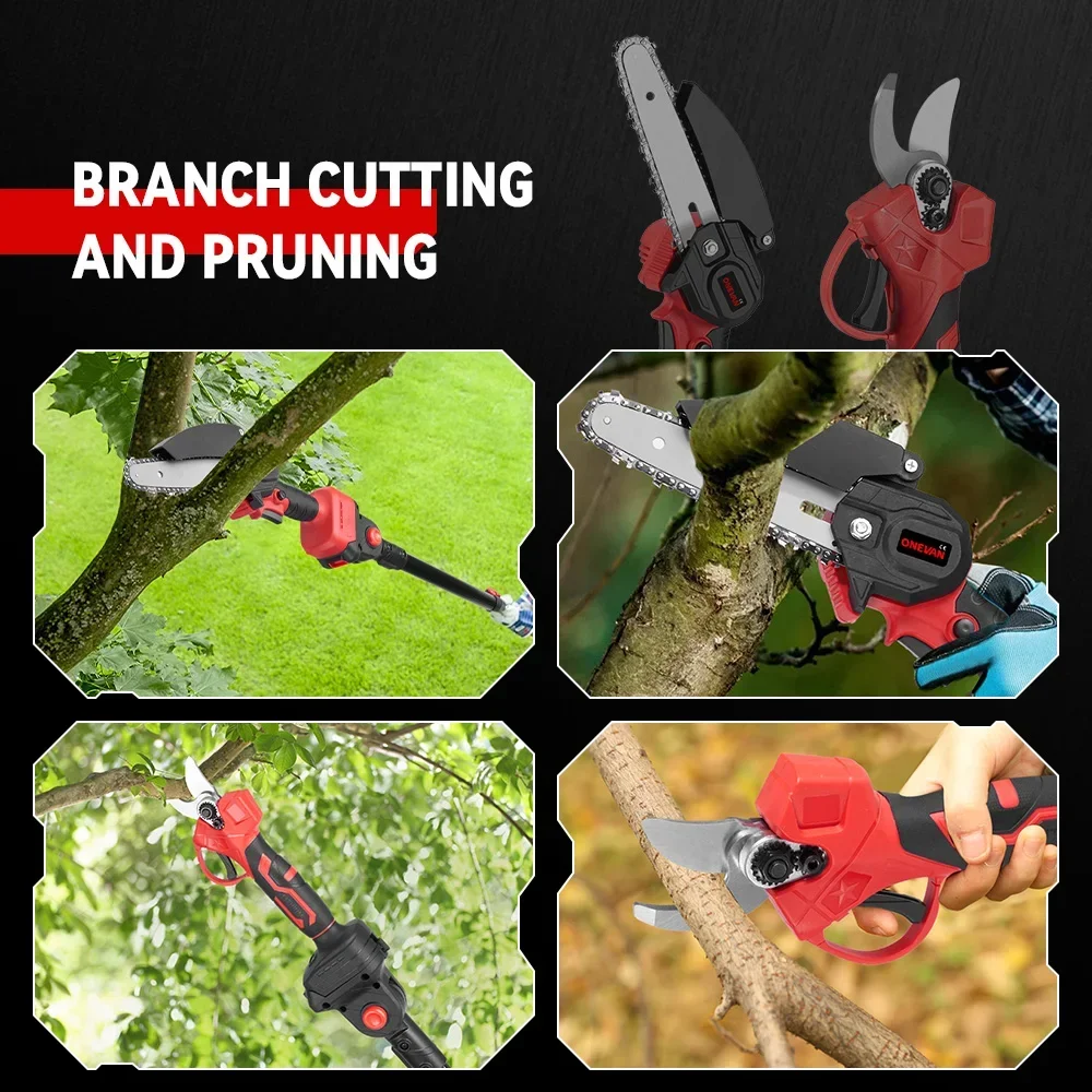 ONEVAN 3 in 1 Brushless Telescoping Pole Chainsaw High Scalable Electric Scissors Garden Pruning Tool For Makita 18V Battery