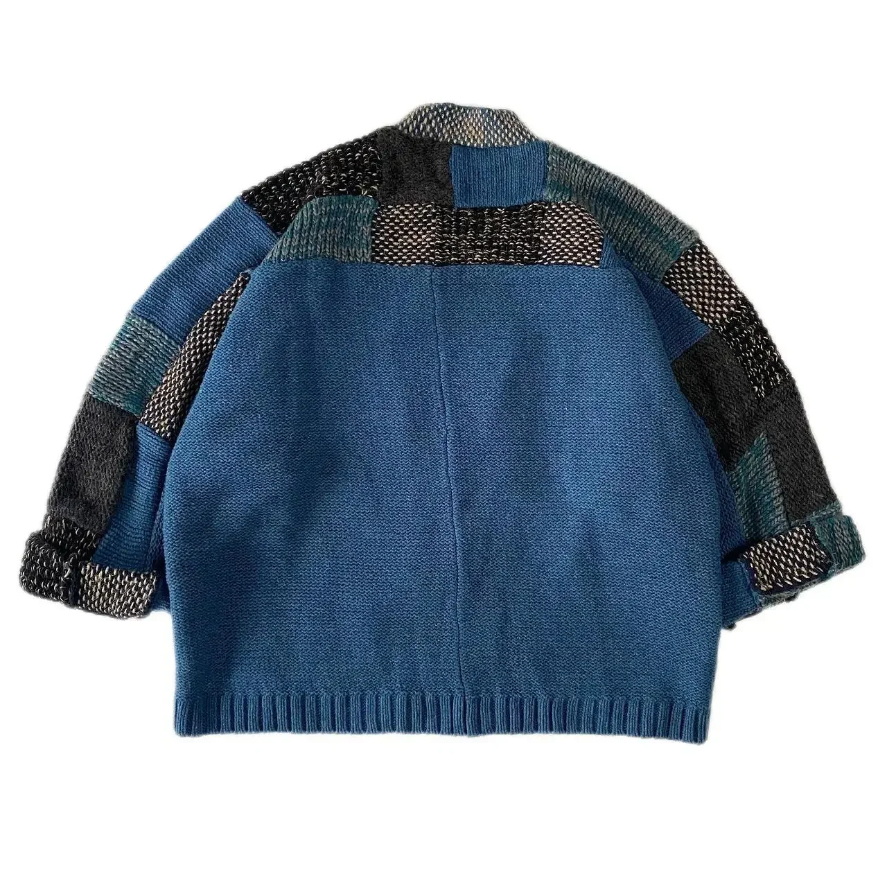 Non Kapital Stitching Knitted Japan Blue V-neck Thickened Loose Cardigan Kimono Long Sleeve Plaid Taoist Robe Annual Jia Brand