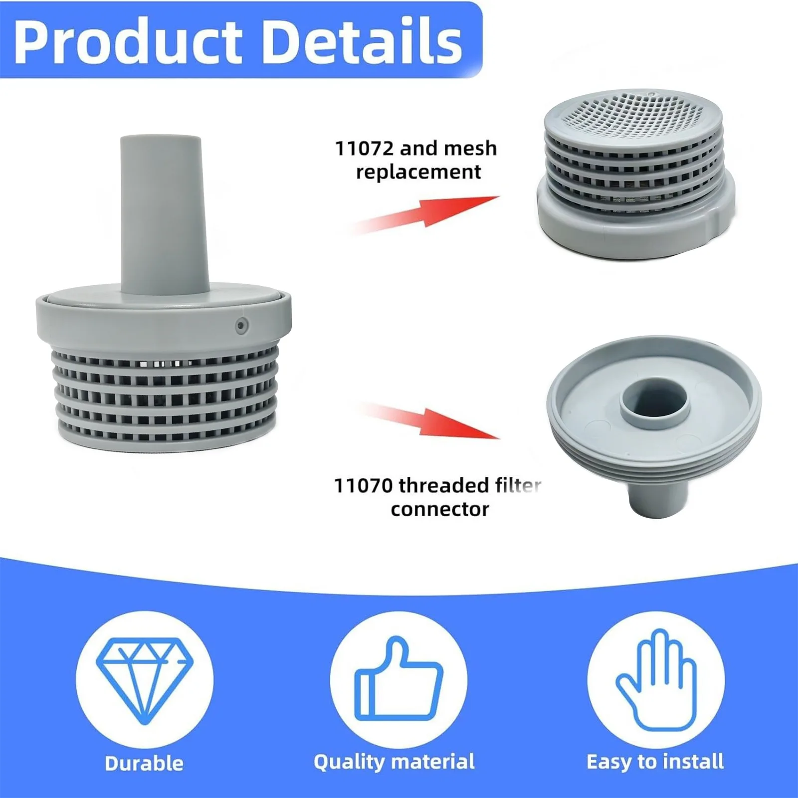 11070 Swimming Pool Filter Strainer Connector Inlet Replacement Accessory For Water Filtration Systems Sturdy PVC Fitting