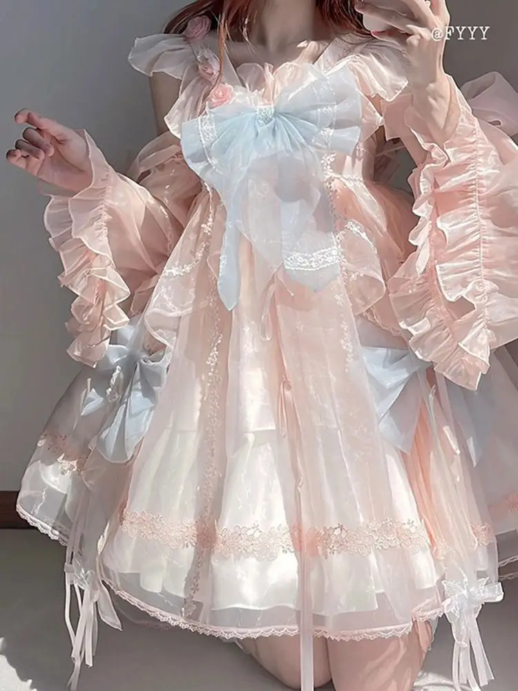 Vestido de princesa lolita feminino, bonito e fada estilo chinês, manda arco