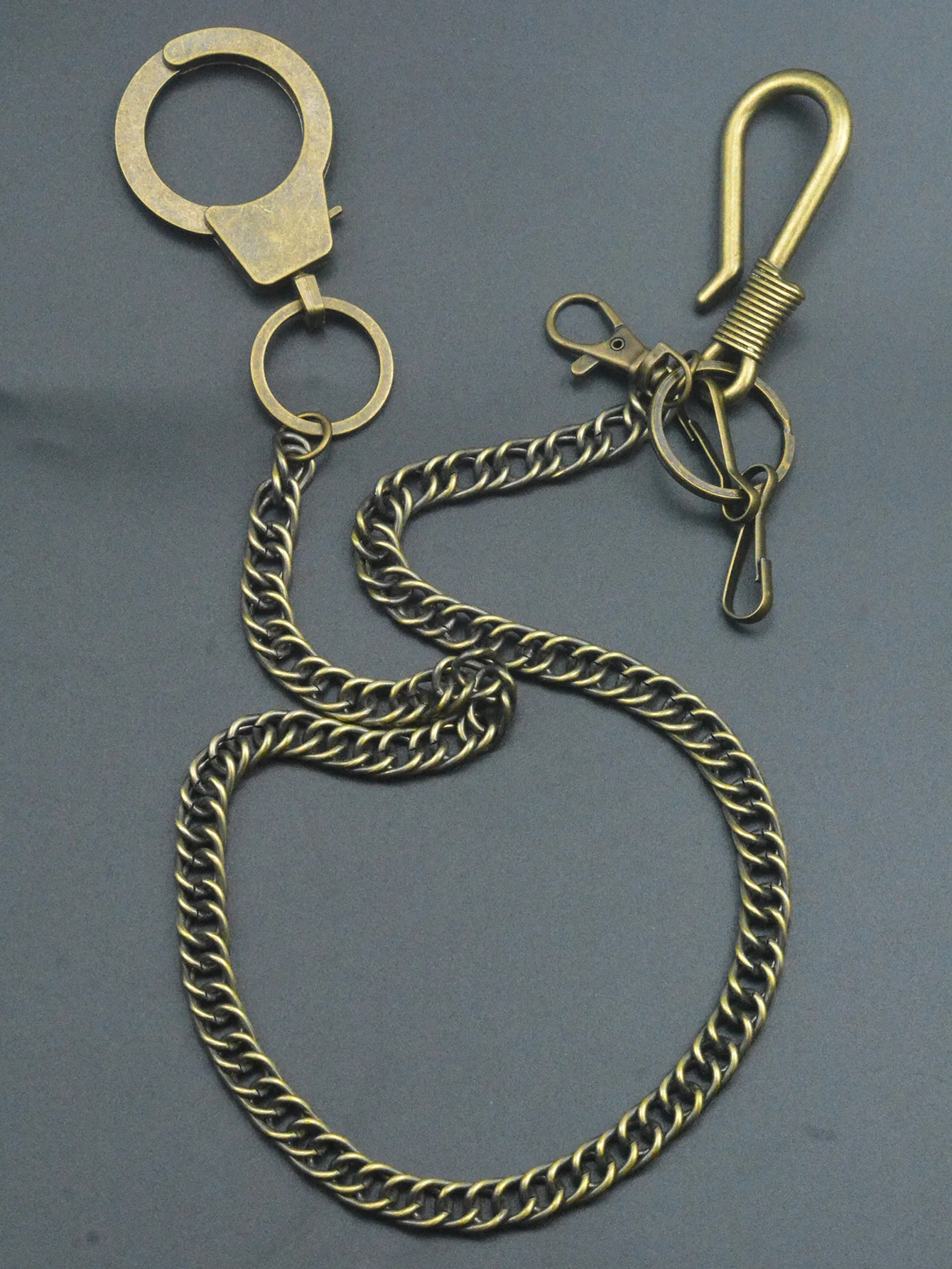 29 inch Hip pop Long Bronze Jeans biker Waist Chain Keychain 10mm curl Chain U Belt Clips  swivel  thumb handcuff