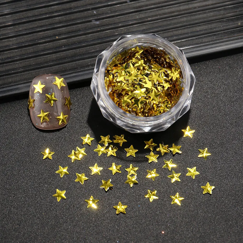 2/4 قطعة Y2K بريق ستار مسمار الترتر ثلاثية الأبعاد الساحرة أسود أبيض مسمار تقشر الكورية الذهبي فضي خمس نقاط StarDIY مسمار ديكور فني