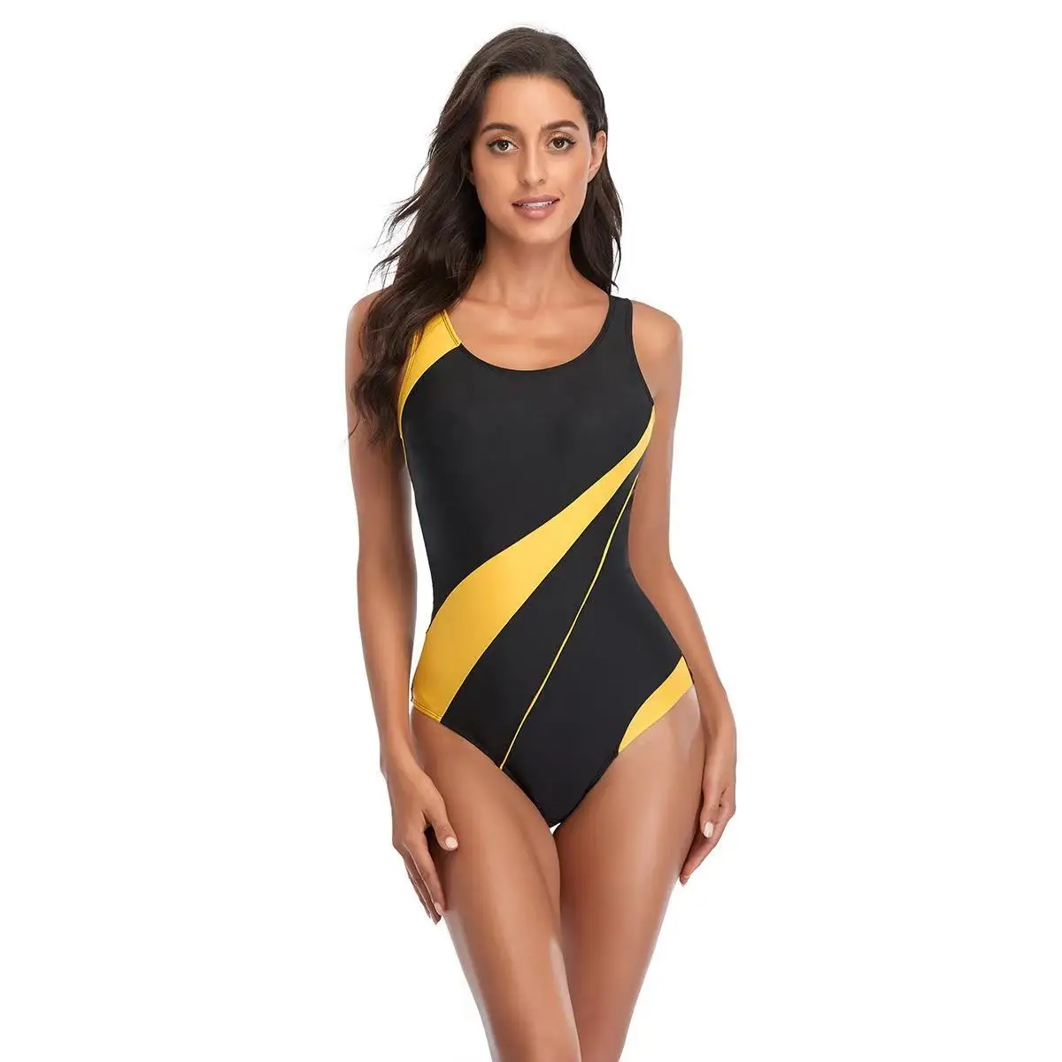 2025 New Striped Print Sport One Piece Swimsuit For Women Professional Swimwear Female Backless Monokini Plus Size Bathing Suits