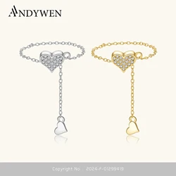 ANDYWEN 925 Silver Adjustable Flexible Fix Pulling Heart Chain Rings Transformer With Rubber Stopper Wedding Party Fine Jewelry