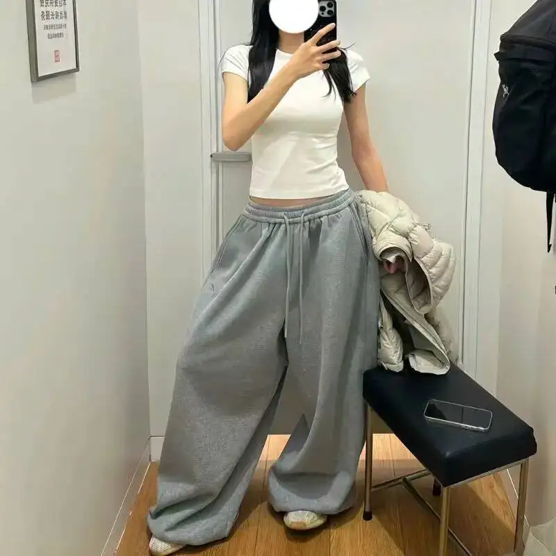 Trendy Faul Stil Casual Bodenlangen Jogginghose frauen Straße Hip Hop Mode Breite Bein Hosen Lose Jogger Frauen Hosen