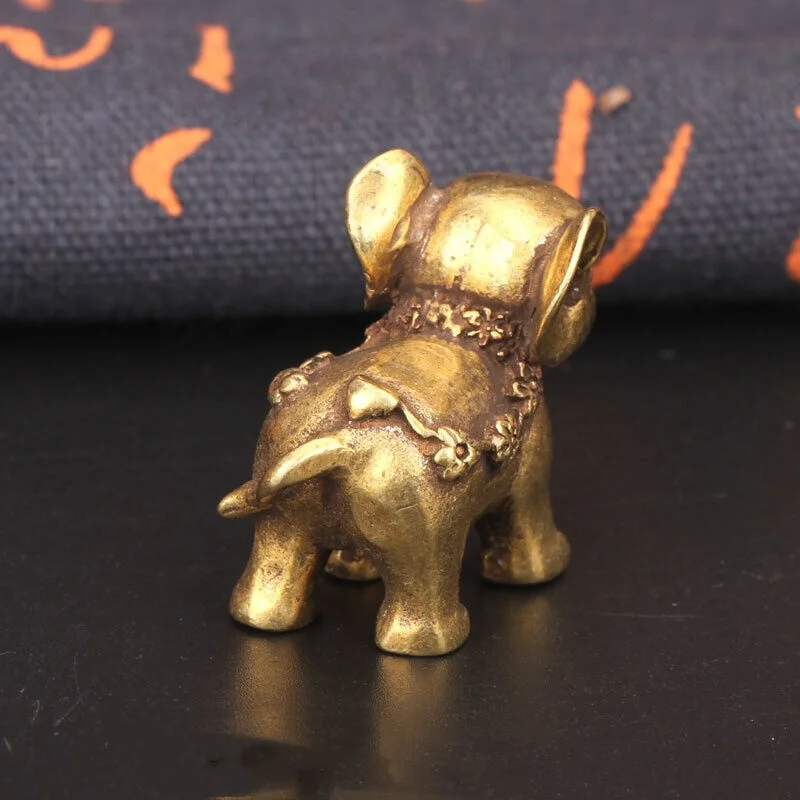 Vintage Copper Cute Animal Elephant Statue Desktop Creative Ornaments