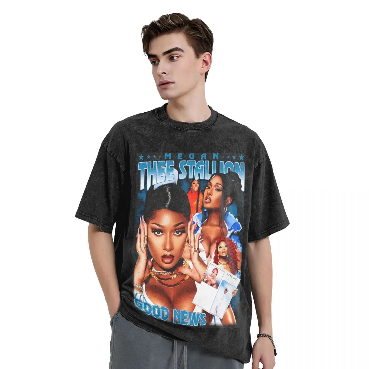 Washed T Shirt Megan Thee Stallion Hip Hop Novelty T-Shirt Harajuku Rapper Music Streetwear 100% Cotton Tops Tees Men Women