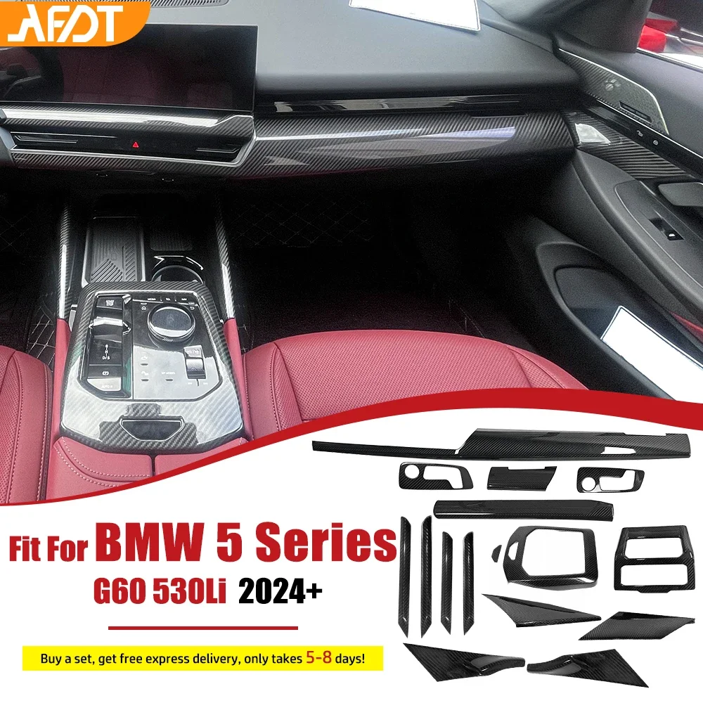 AFDT For BMW 5 Series G60 G68 530Li 2024 Car Interior Carbon Fiber Dashboard Center Console Panel Cover Trim Kits