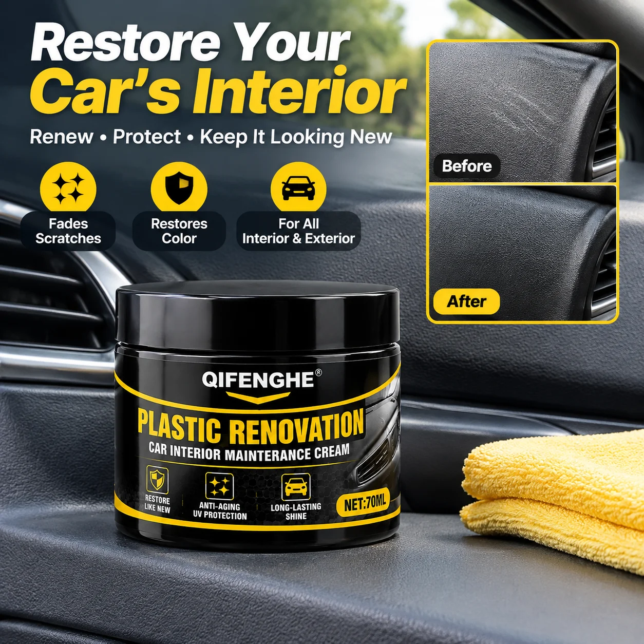 Renovation of plastic items,plastic restorer,sanding-free,scratches repair compound,aging,cleanser