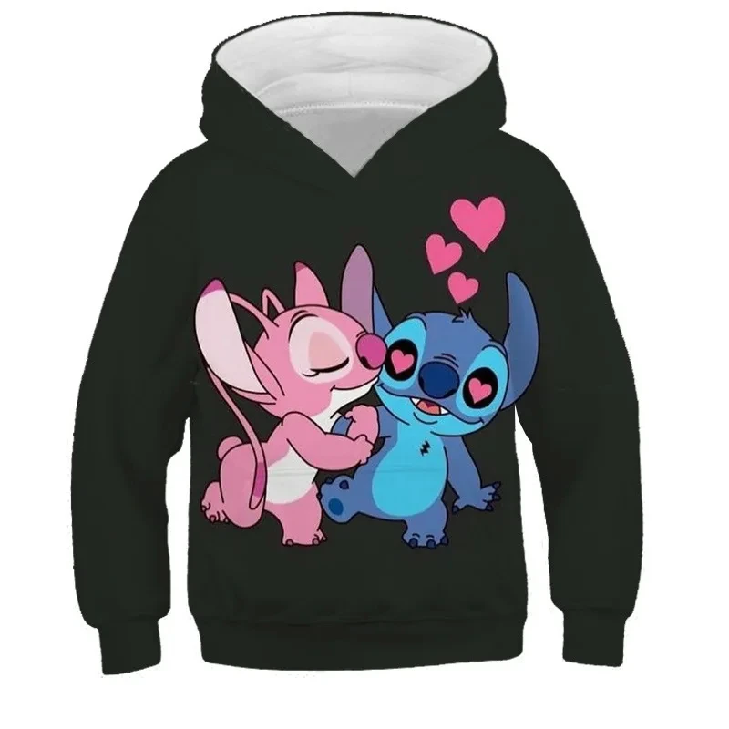 MINISO New Fashion Kids Disney Lilo & Stitch Clothing Baby Boys Girls Long Sleeve Stitch Pullover Toddler Casual  Hooded Clothes