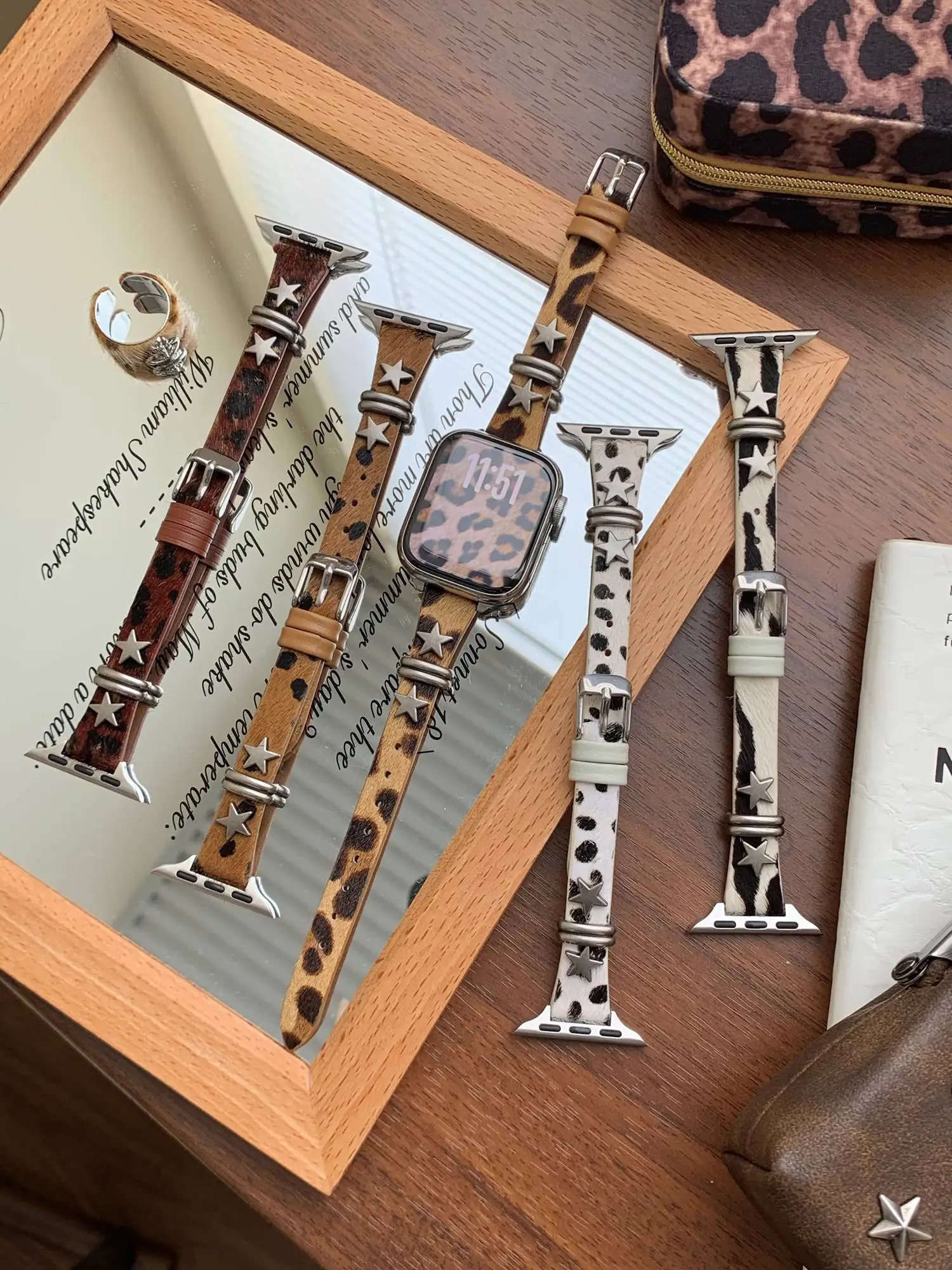 Excellent Fashion Leopard Print Leather Loop Band for Apple Watch Women 44mm 40 45 41 49 42 38 Series 11 10 9 8 SE 7 6 5 4 3 S