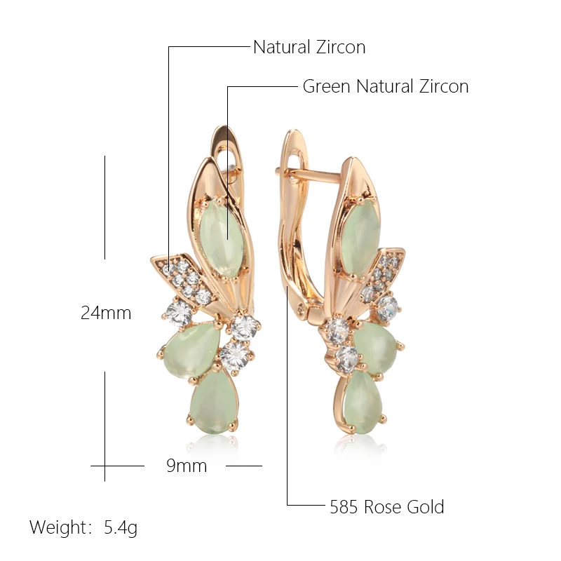 Wbmqda Luxury Green Natural Zircon Long Dangle Earring For Women 585 Rose Gold Color 2023 Trendy Crystal Flower Ear Drop Jewelry