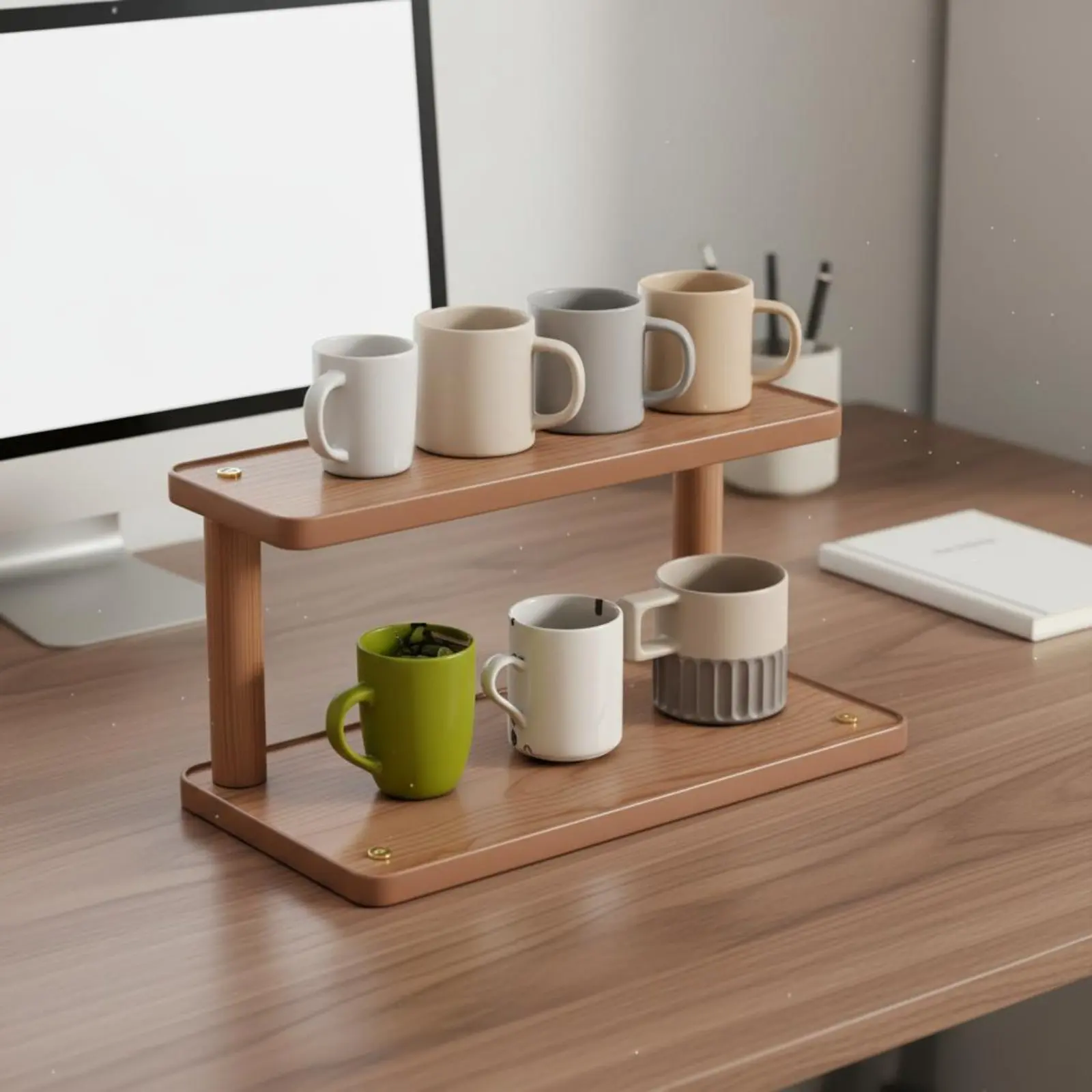 

Бамбуковая подставка для кружек с закругленными углами, 2-уровневая, многоярусная, не требует сборки, для офиса