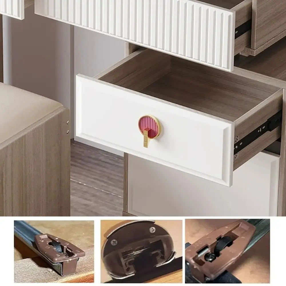 1Set Plastic Metal Drawer Guide Slide Accessory Universal Brown Drawer Track Slide Kit with Roller Drawer Slide Replacement Part