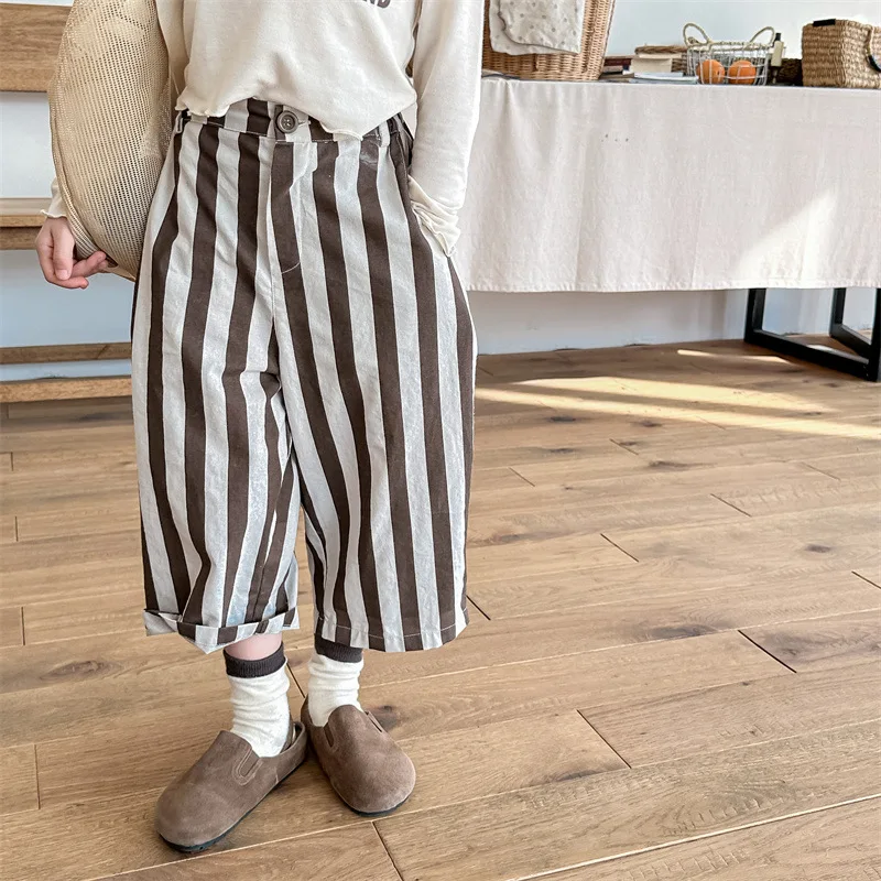 

2024 Spring New Children Casual Striped Trousers Loose Girls Harem Pants Kids Boys Cotton Casual Pants Striped Baby Clothes