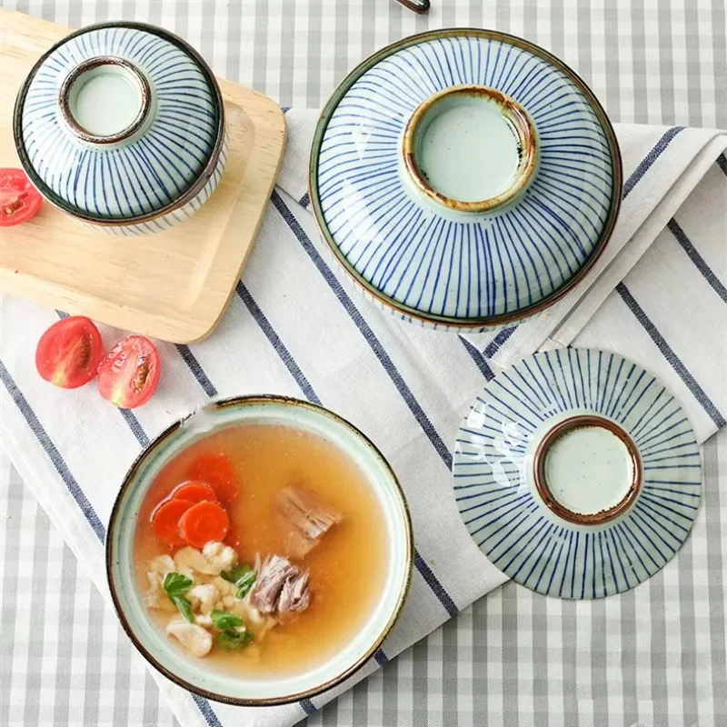 Ceramic Cover Bowl Korean Soup Cup Multifunction Small Stew Pot Tableware Steamed Egg Dessert Snack Bowl Home Kitchen Supplies