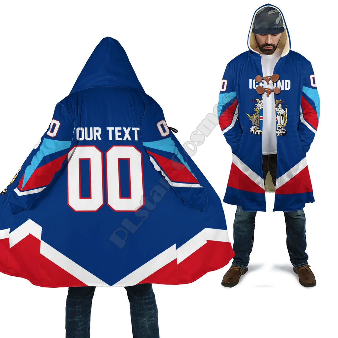 

Custom Name Iceland Hockey Jersey Style Cloak 3D Printed Winter Men/Women Hooded Cloaks Fleece Wind Breaker Unisex Warm Overcoat