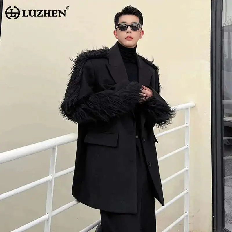 

LUZHEN Fashion Feather Splicing Design Blazer Coat Men's Elegant Street Loose Stylish Shoulder Pad Original Korean Jacket LZ1892