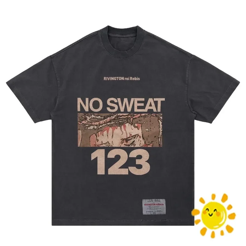 

New High Quality 1:1 Washed NO SWEAT RRR123 T-shirt Men Women Best Quality RRR-123 Top Tees T Shirt