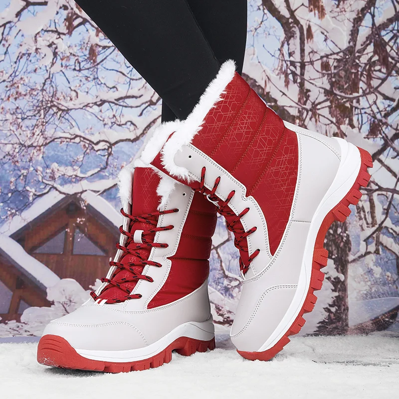 Winter Snowboots Hoogwaardige Outdoor Anti Slip High Top Dames Sneakers Pluche Warm Waterdicht Laars Mode Casual Katoenen Schoen