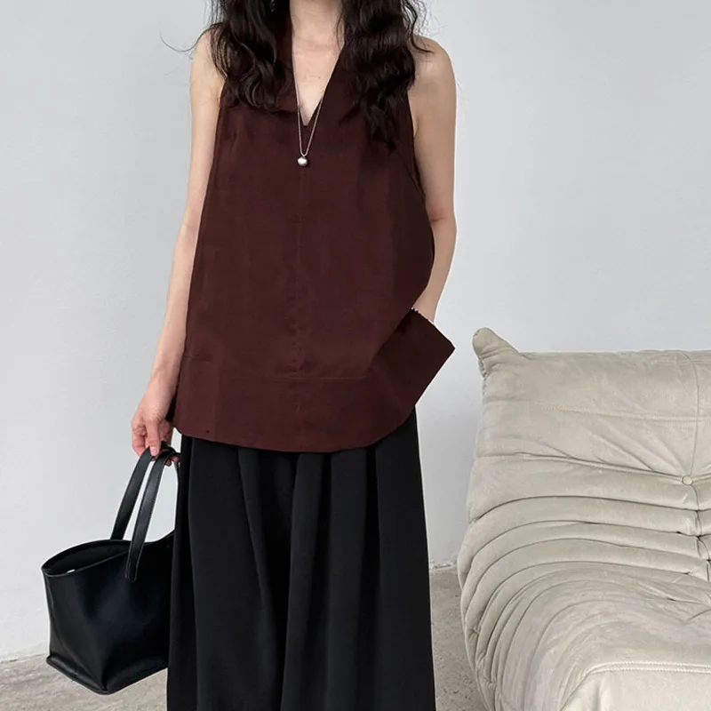 

Женский жилет с шейным поясом и v-образным вырезом, летний льняной жилет в литературном стиле, крутой свободный однотонный темпераментный элегантный топ, удобный вентилируемый жилет