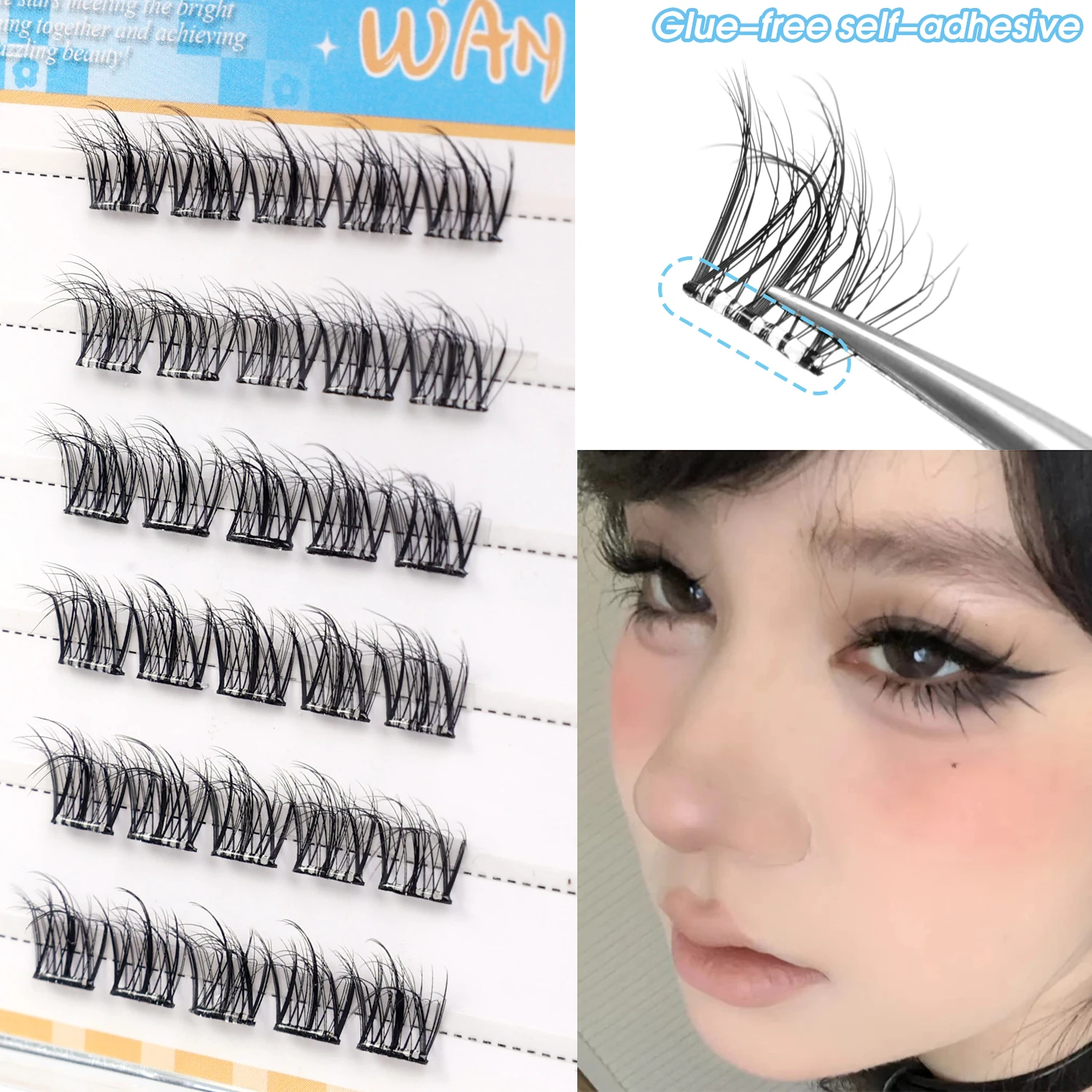 DIY 36Clusters/box Self Adhesive Eyelashes Light Natural Thick Glue-free Upper Eyelash Individual Lashes Extension Korean Makeup