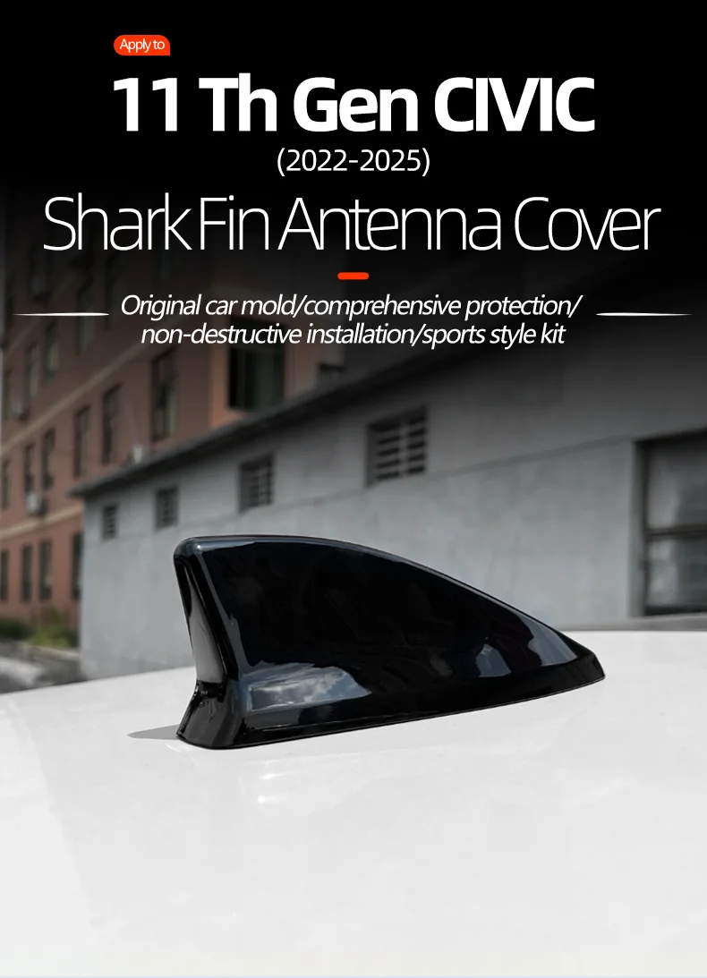 FÜR 2022 2023 2024 2025 11th CIVIC Shark Fin Antenne Dekorative Patch Schwarz Abdeckung Dach Antenne Abdeckung Dekorative Patch Abdeckung – Detail 1