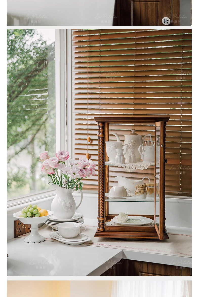 Retro storage display cabinet Medieval desktop tea Coffee shop Dessert bread Figure baby cabinet