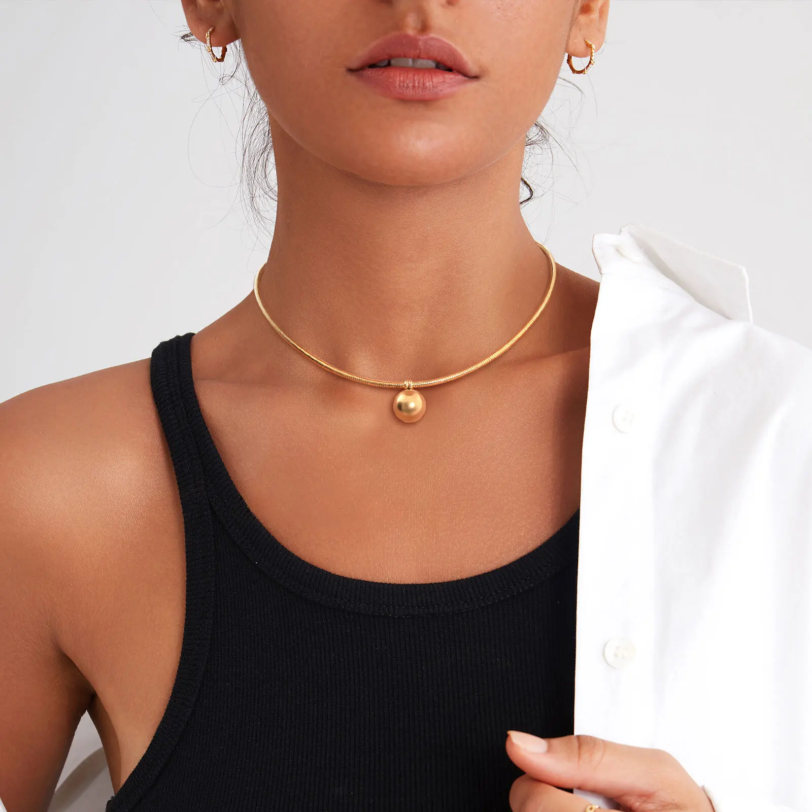Runde Kugel Anhänger Edelstahl Chockers Sexy Halskette für Frauen Edelstahl Schmuck Mama Freundin Valentinstag Geschenk – Detail 2