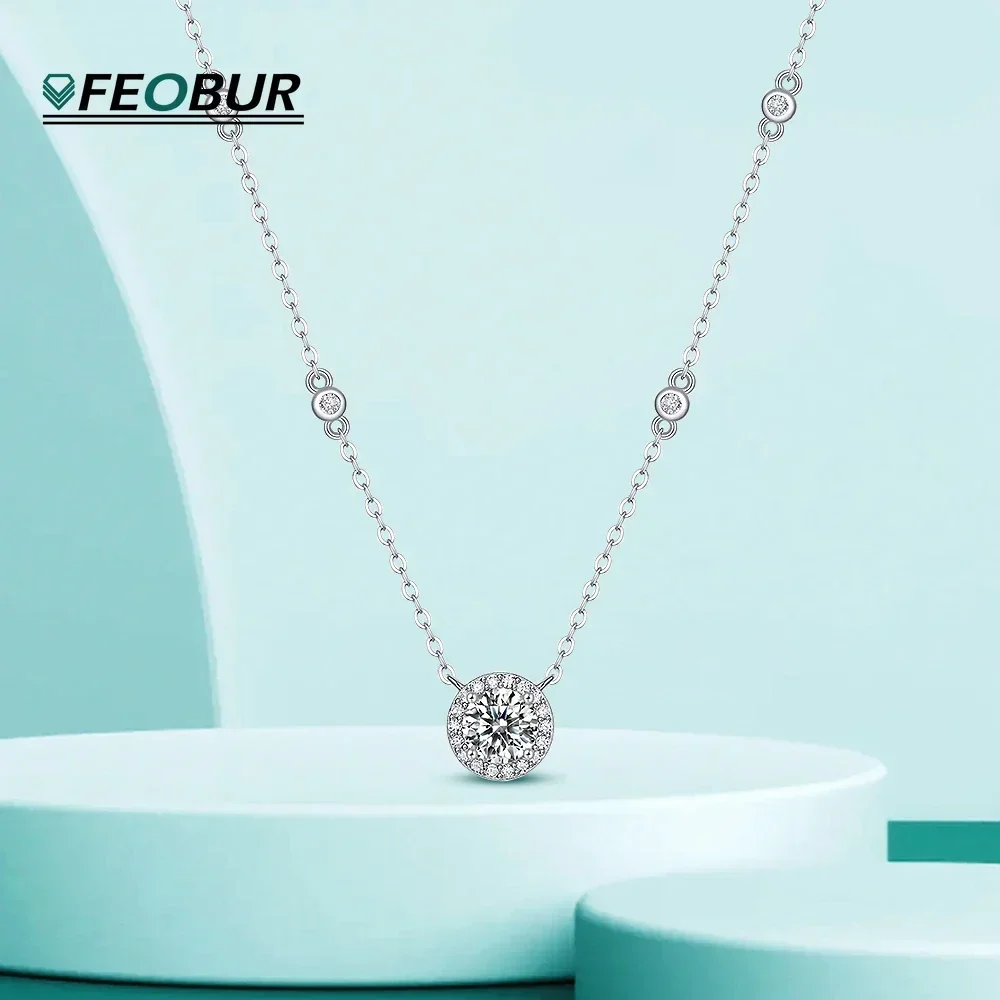 GRA Certified 1ct Moissanite Pendant Necklace for Women 925 Sterling Silver Chain D Color VVS1 Round Diamond Necklaces Wedding